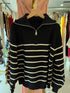Heavy Knitted Collar Zip Stripes Pullover